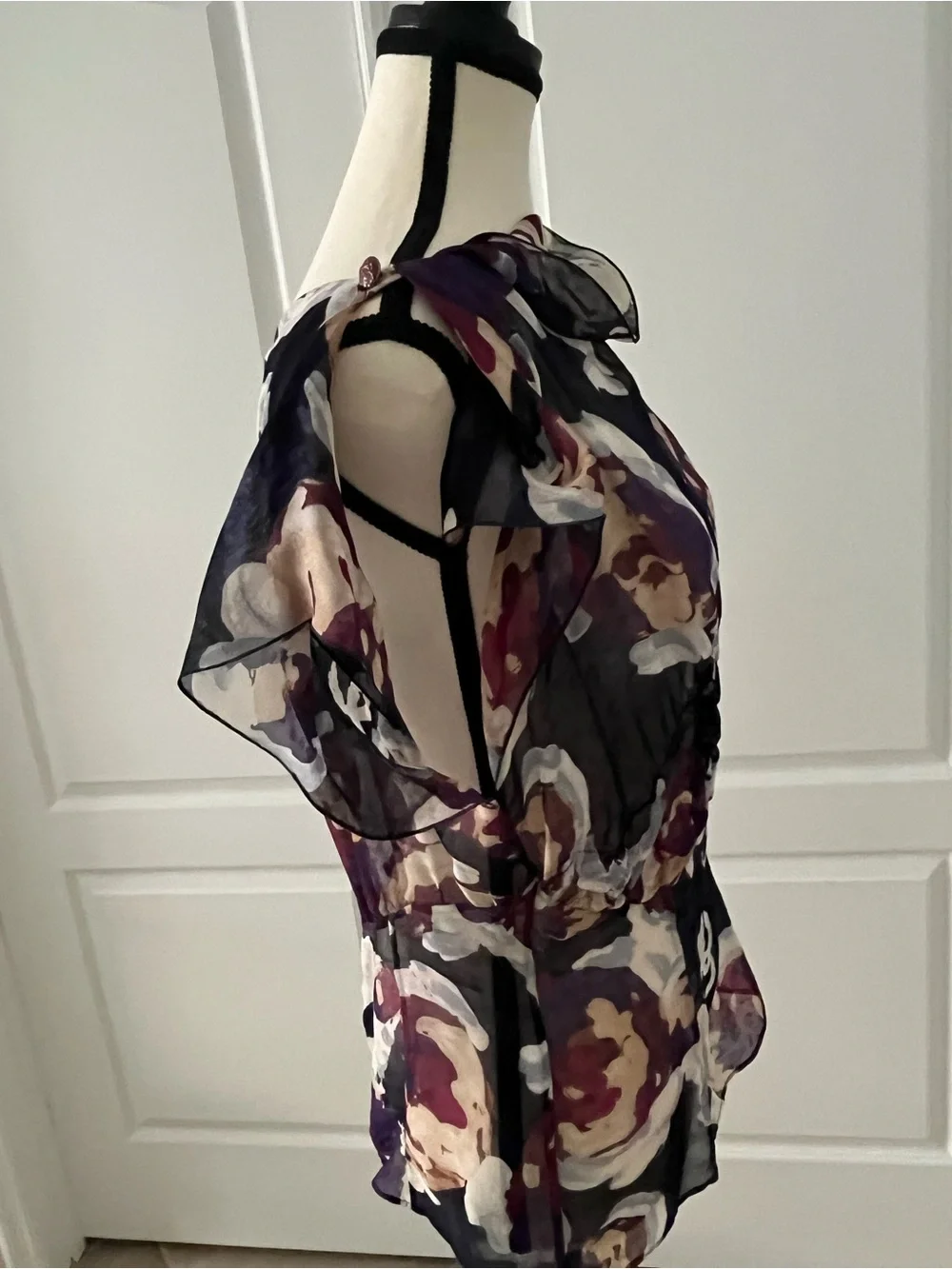 Chanel Vintage Multicolor Printed Sheer Chiffon Blouse FR 38 Made in France